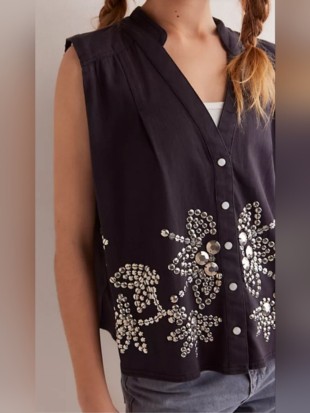 Free People We The Free Stick Around Studded Vest. Metal Beaded . Out Of Sale